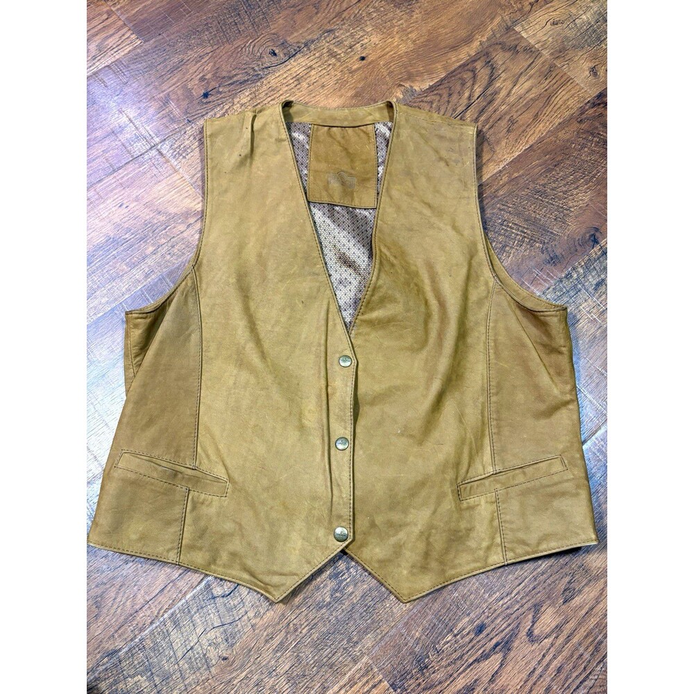Vintage Vernon Leathergoods Men’s Genuine Leather Vest Tan/Camel Lined Size 3